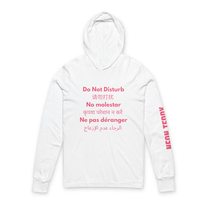Relaxed Unisex Hooded Long Sleeve Tee - "Do Not Disturb" Multi-Language Design, Perfect for Relaxation, Travel, Gifts, Daily Wear, [...]