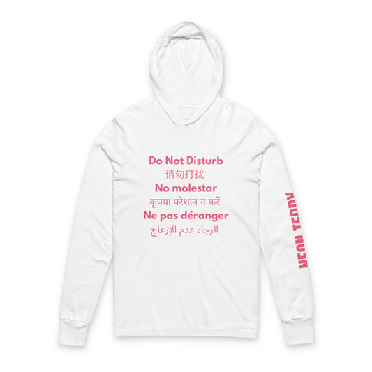 Relaxed Unisex Hooded Long Sleeve Tee - "Do Not Disturb" Multi-Language Design, Perfect for Relaxation, Travel, Gifts, Daily Wear, [...]